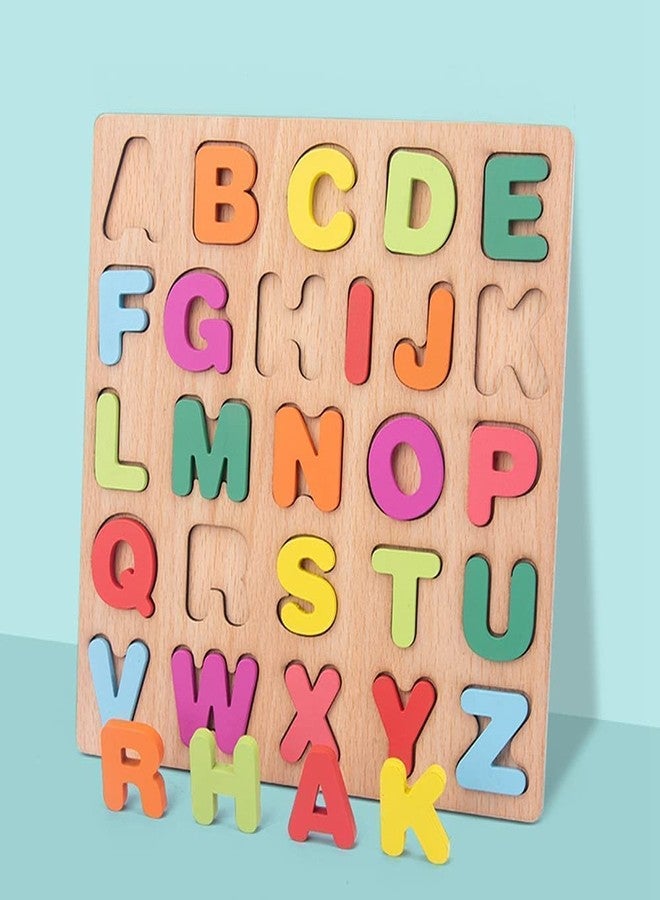 Rukshv Wooden Alphabet ABC -Numbers & Shapes Puzzles for Kids | Preschool Educational Learning Letter Toys, Montessori Sturdy Wooden Construction Puzzle (Alphabet ABC) - Image 3